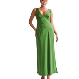 Meshki Womens Nadia Maxi Slip Dress With Back Cowl Emerald Green Satin XS New